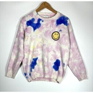Sandro Paris x Smiley Originals Sweater Womens Small‎ Pink Blue Dayey Tie Dye